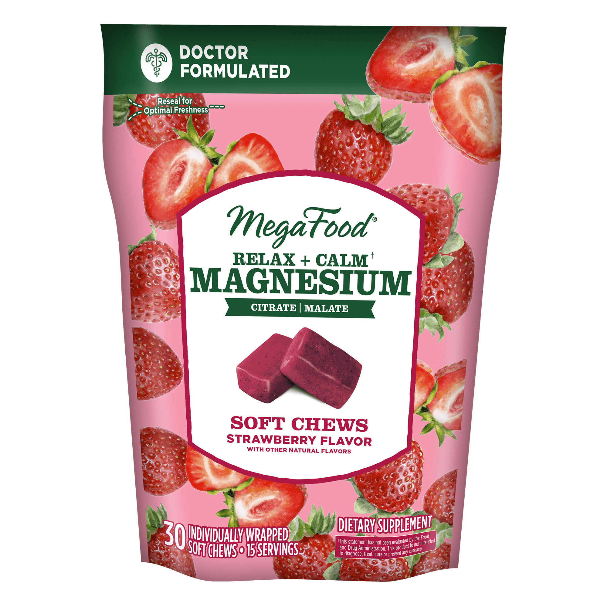 Relax Calm Magnesium Soft Chews - Strawberry - Mineral Supplement, 15 day / 30 ct / MegaFood - Food Based Vitamins & Supplements