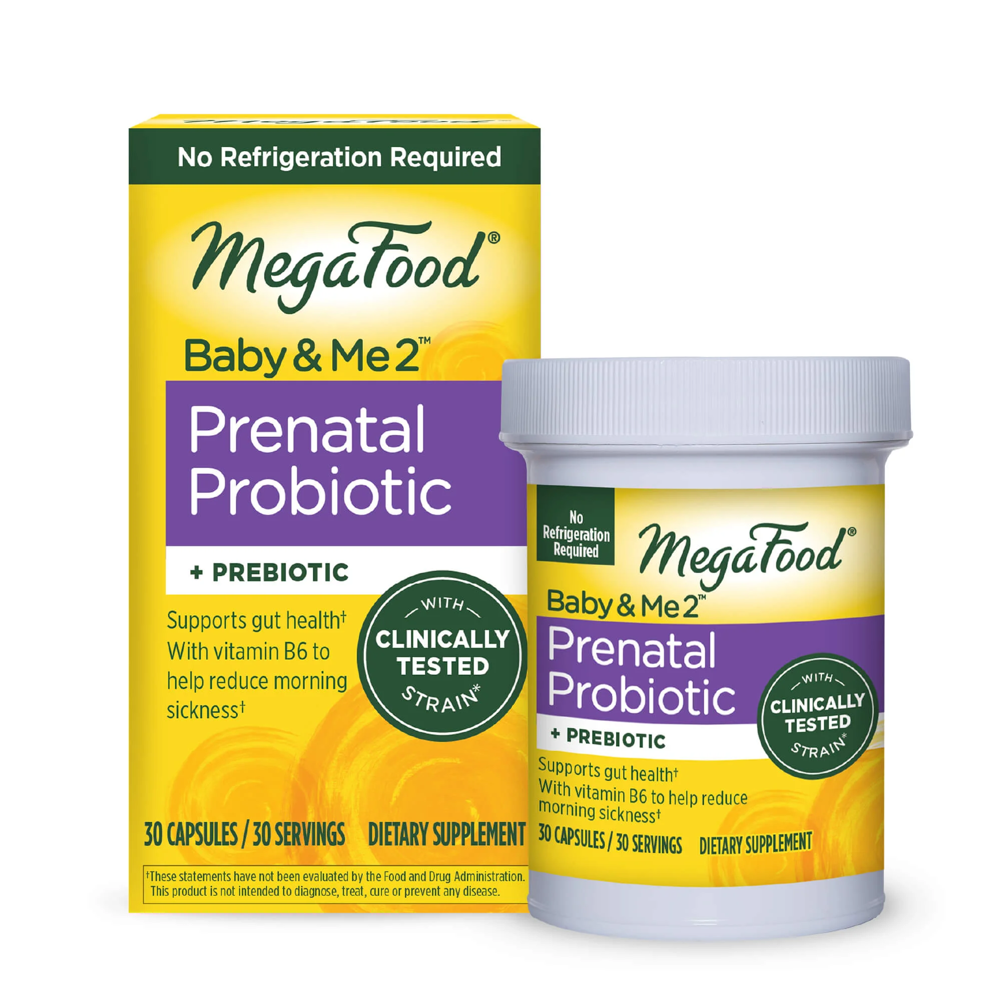 Baby & Me 2 Prenatal Probiotic Prebiotic - Shelf Stable - Clinically Tested Strain - Mineral Supplement, 30 Day / 30 ct / MegaFood - Food Based Vitamins & Supplements