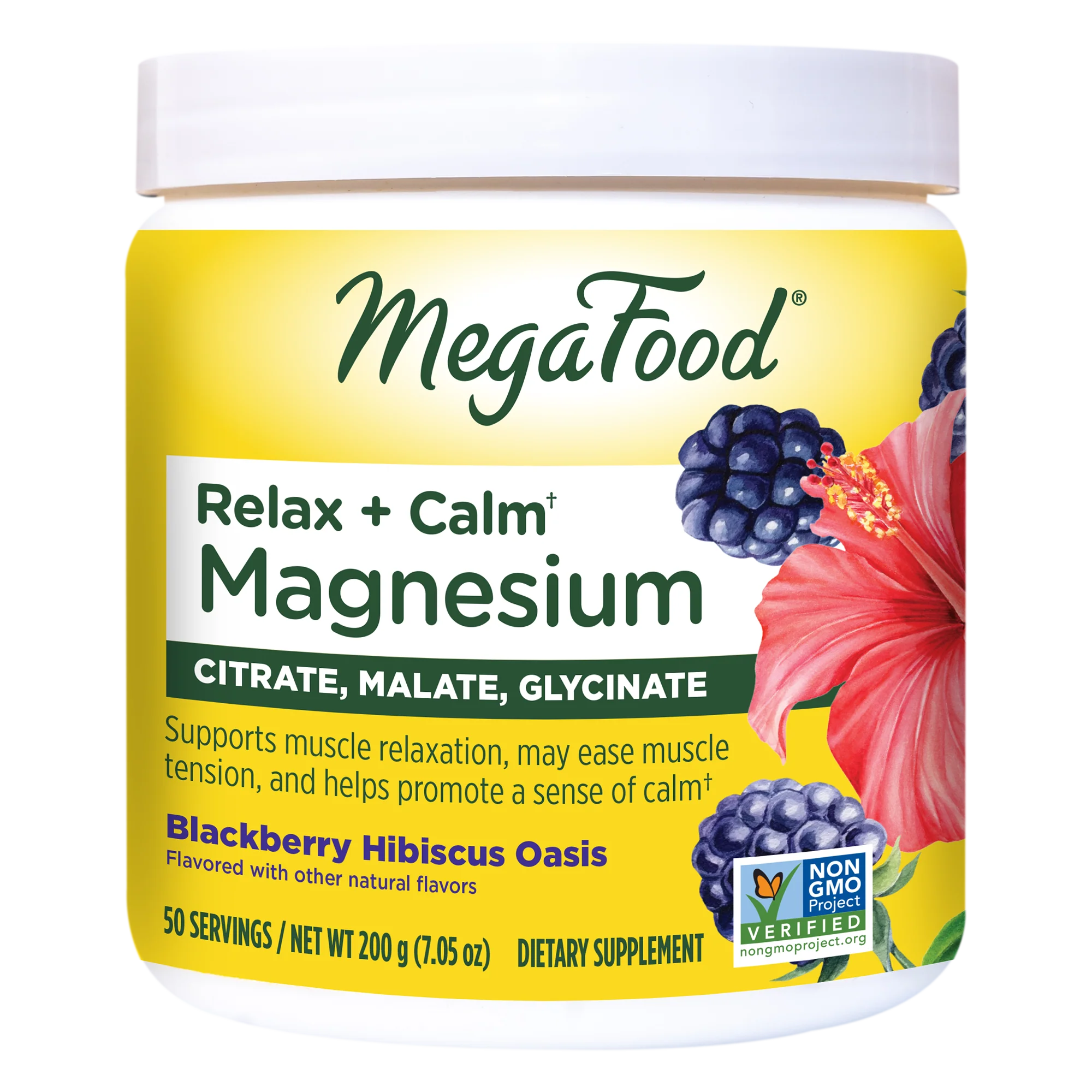 Relax Calm Magnesium Powder - Blackberry Hibiscus Oasis Flavor - Mineral Supplement, 50 Day / 50ct / MegaFood - Food Based Vitamins & Supplements