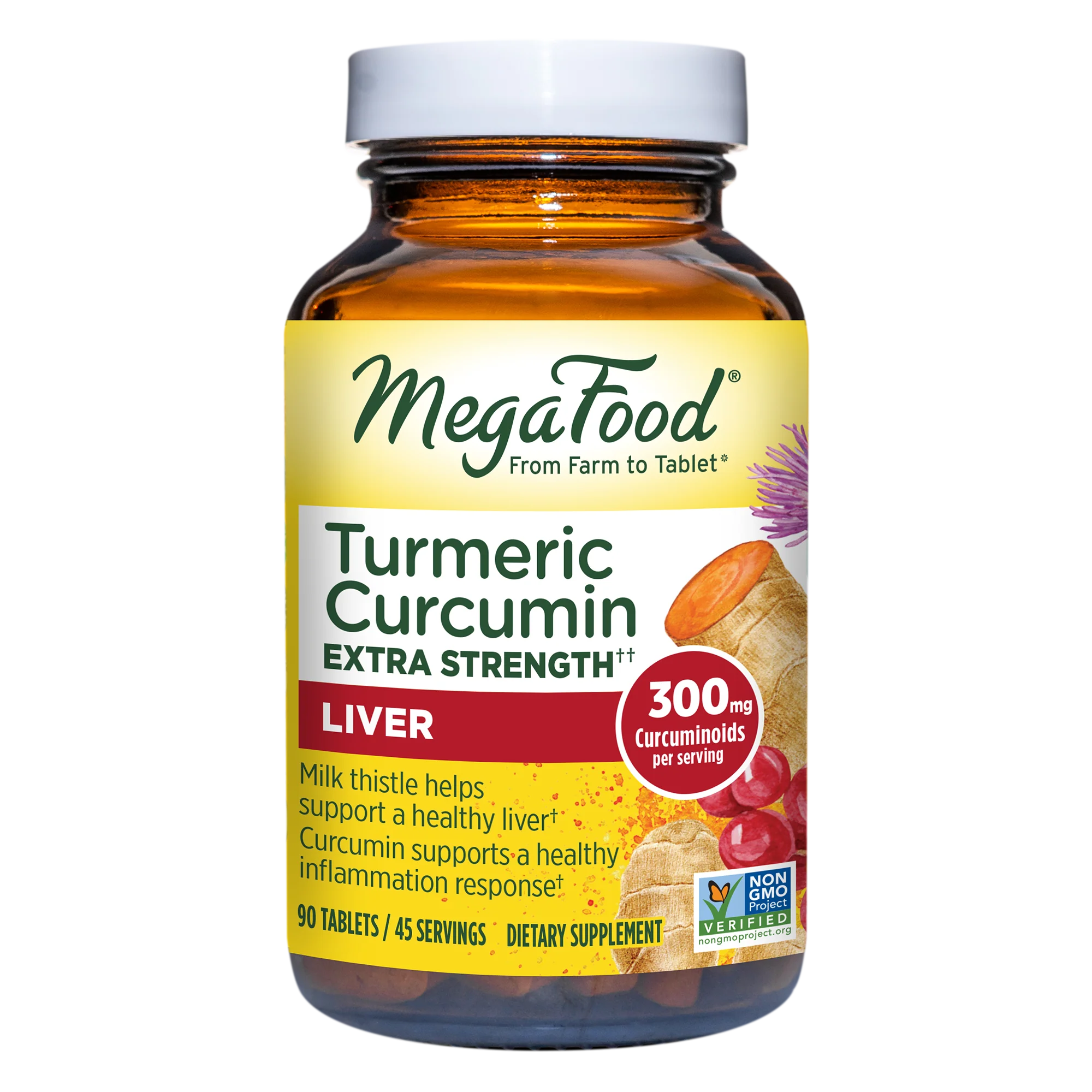 Turmeric Curcumin Extra Strength, Liver - Food & Herbal Formula, 30 Day / 60ct / MegaFood - Food Based Vitamins & Supplements