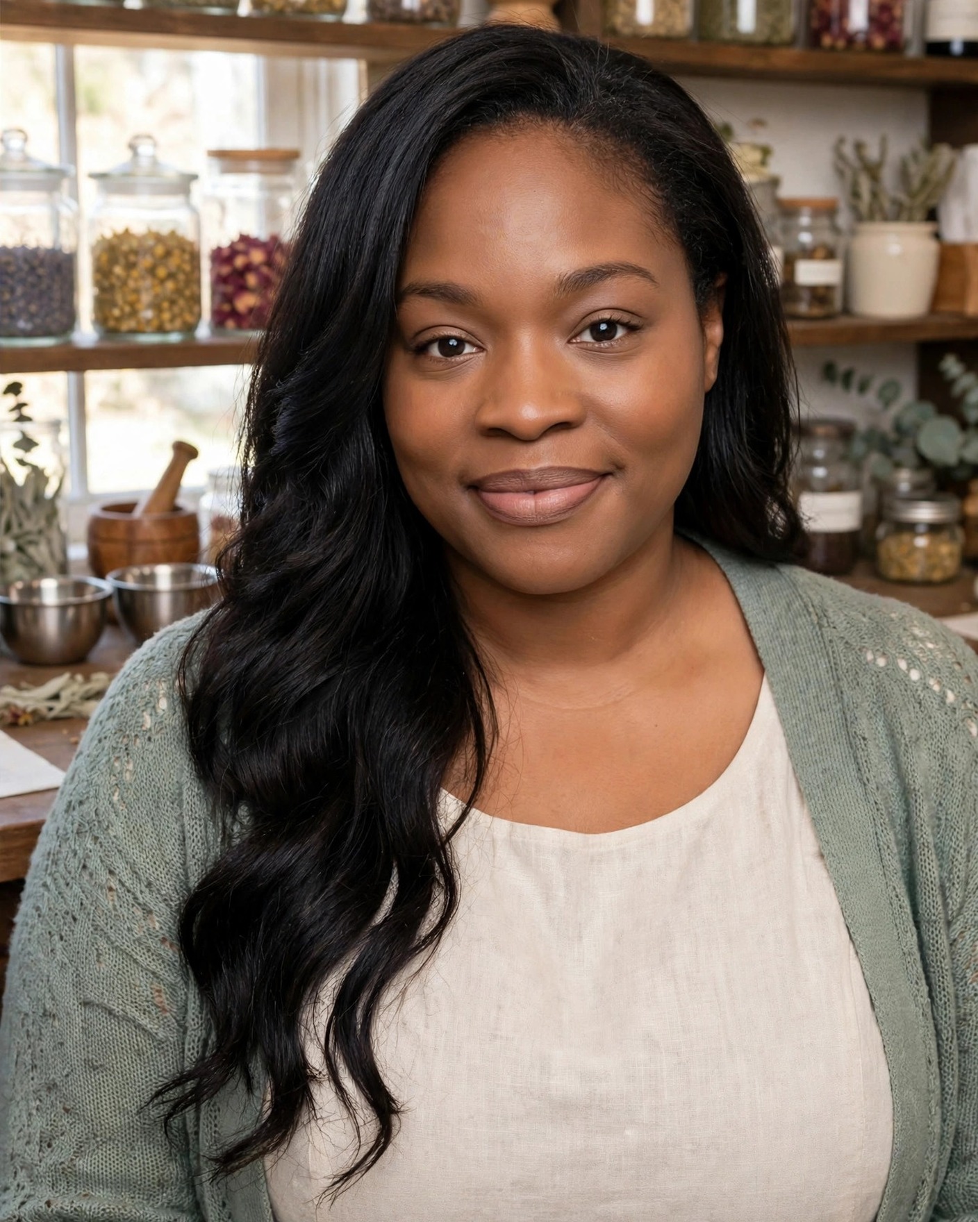 Herbalist La'Toya Renee in her Baltimore botanical workshop