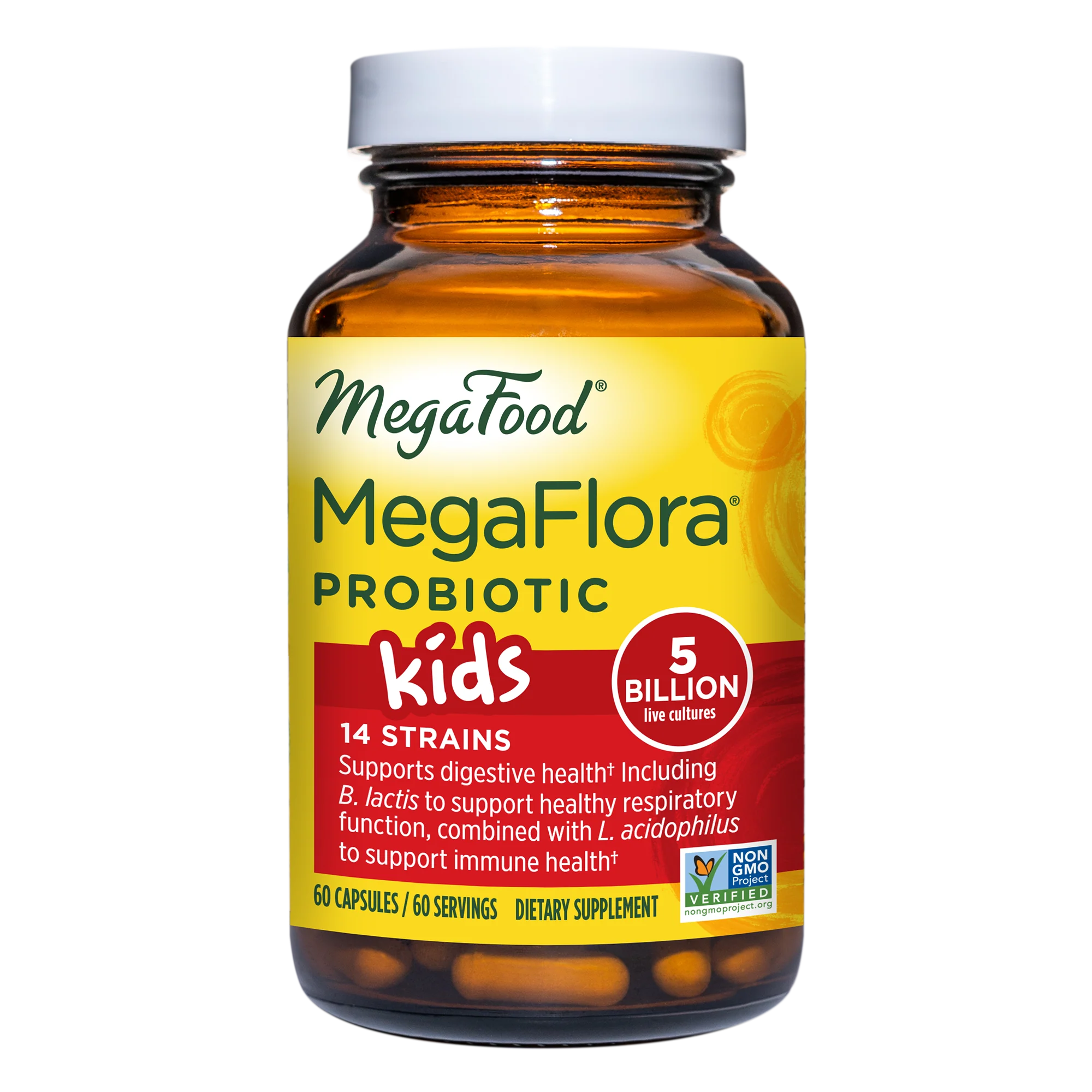 MegaFloraÂ Kids Probiotic – 14 Strains – 5 Billion live cultures – Multivitamin, 60 Day / 60ct / MegaFood – Food Based Vitamins & Supplements