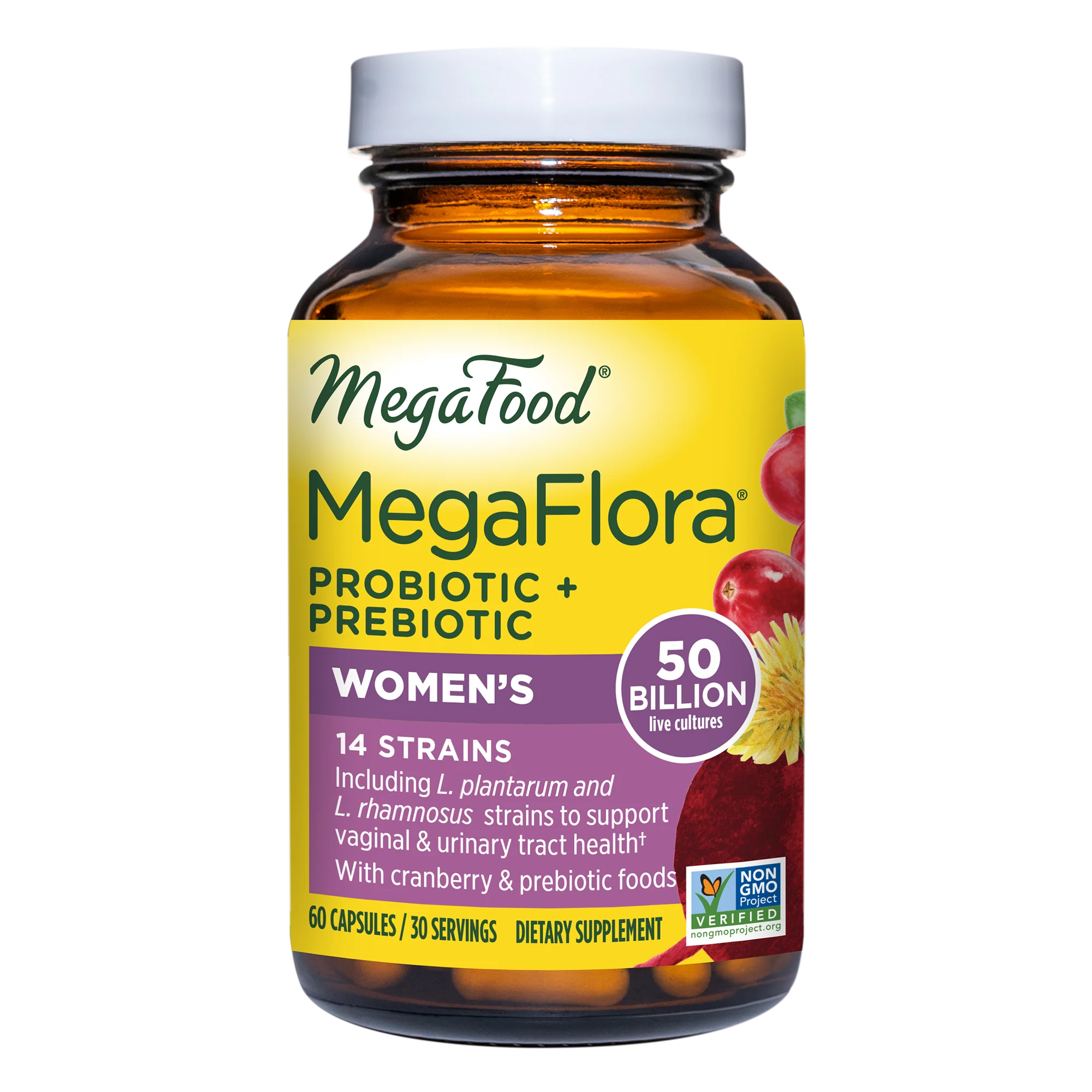 MegaFloraÂ Women’s Probiotic Prebiotic – 14 Strains – 50 Billion live cultures – Multivitamin